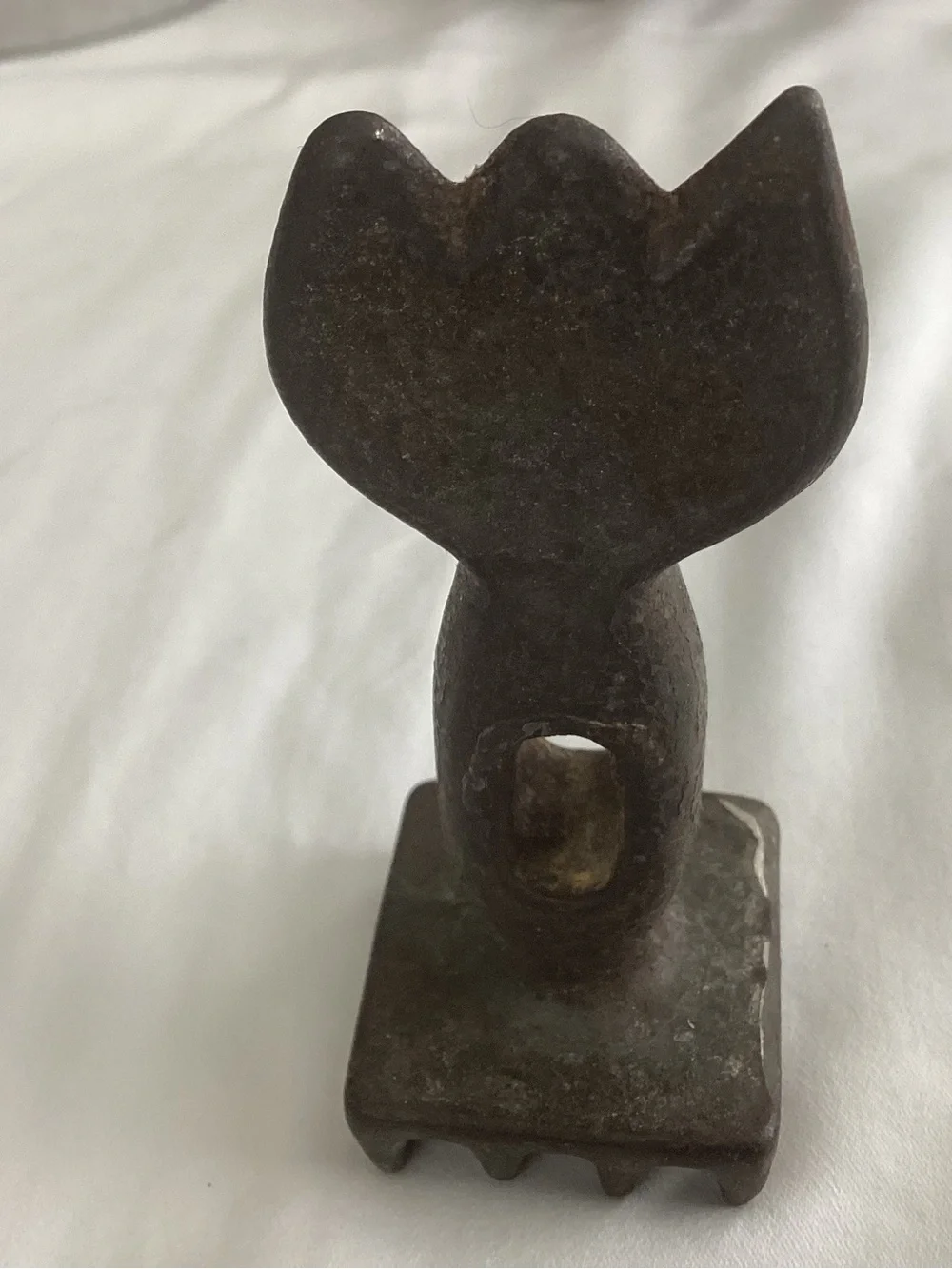 Antique Cast Iron Meat Tenderizer head.  The bottom base has a waffle/grid